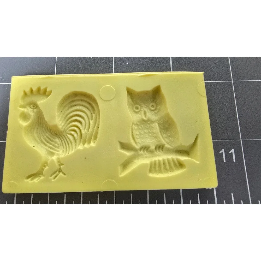 Vintage Yellow Animal Candy Molds Rooster Owl Rabbit Camel Set of 2